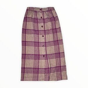 Vintage Missoni Plaid Knit Skirt pinkish/purple Cream Button Front SZ 42